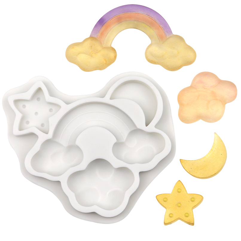 Molde de silicona con forma de arcoíris, estrella, nube y luna