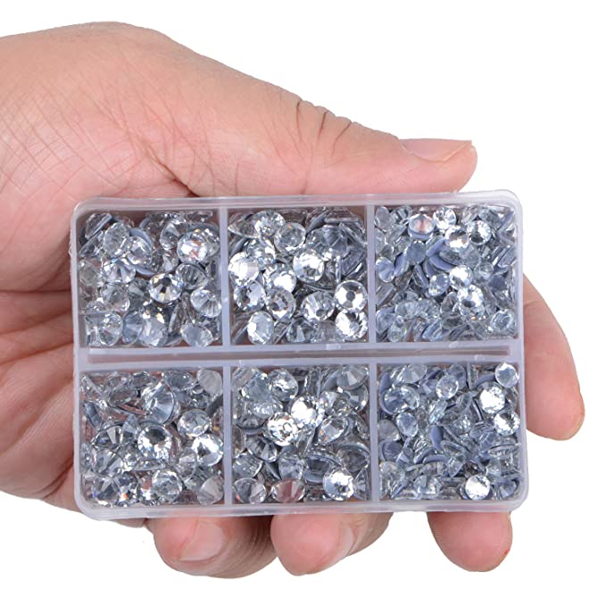 Set de 6400 unidades de diamantes de imitación termoadhesivos transparentes con parte trasera plana, 5 tamaños mixtos, gemas de cristal redondas con pinzas y lápiz para recolección