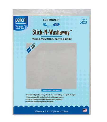 Pellon 542S Stick N Washaway 8.5" x 11" estabilizador soluble en agua 5ud